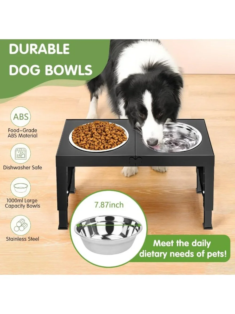 Elevated Dog Bowls for Large Breeds - Adjustable Stainless Steel Feeder Stand